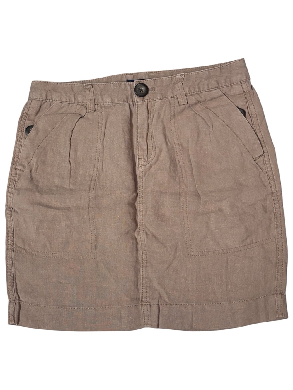 Gap Khaki 100% Linen Utility Mini Skirt Size 0 Cargo Pockets Casual Summer Y2K